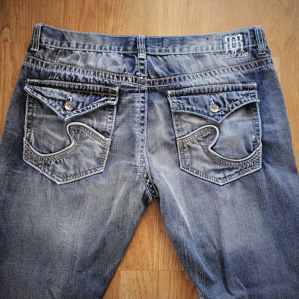 Request Jeans Mens Pants Blue Faded Wash‎ Denim Straight Five Pocket 38x30 - Picture 7 of 7